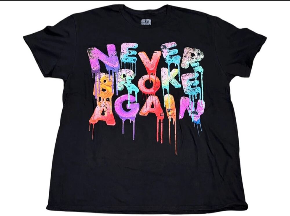 NBA Young Boy Never Broke Again Rainbow Drip Paint on Black XL Shirt NWOT